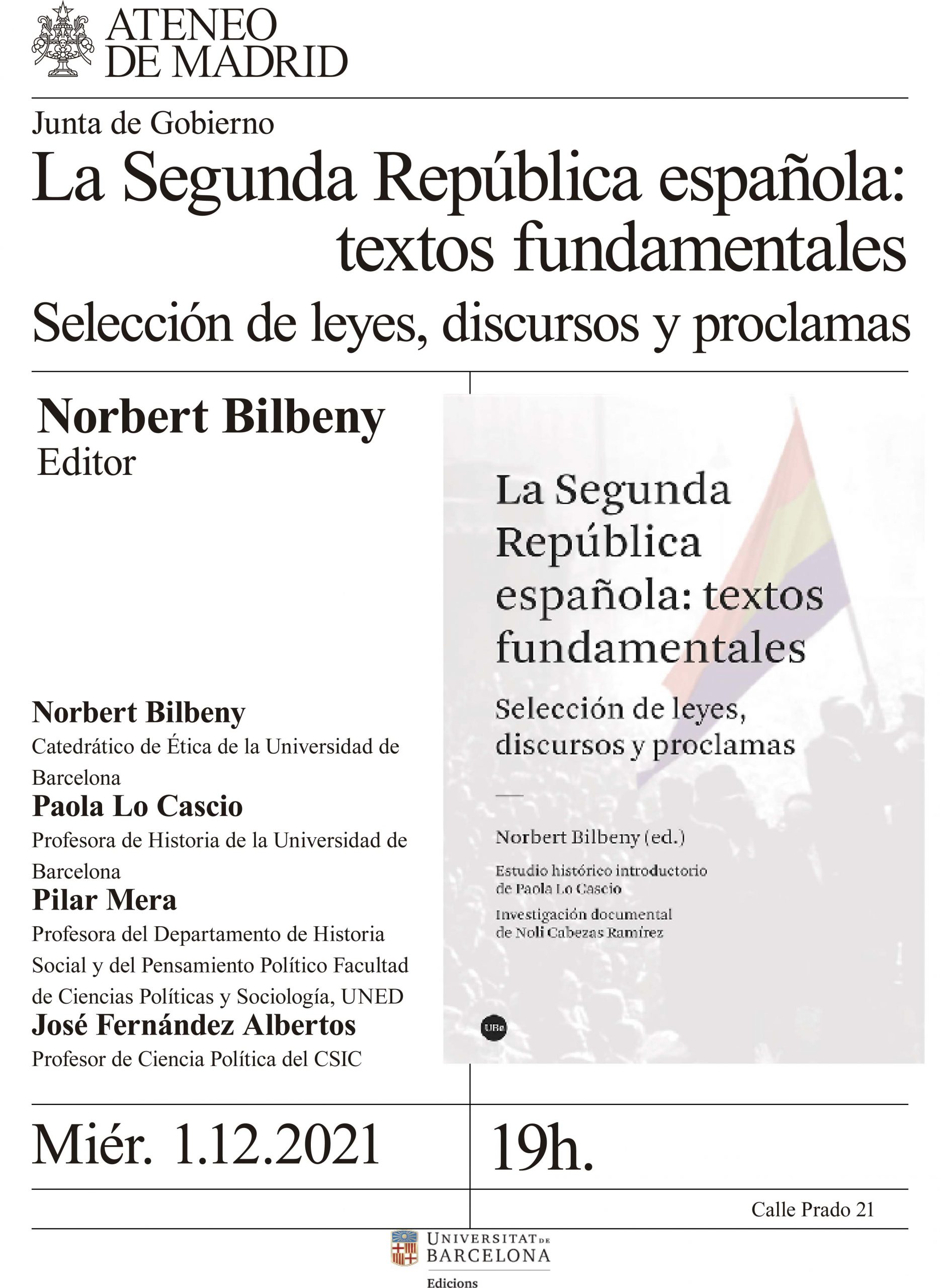 Presentación del libro La Segunda República española: textos fundamentales. Selección de leyes, discursos y proclama