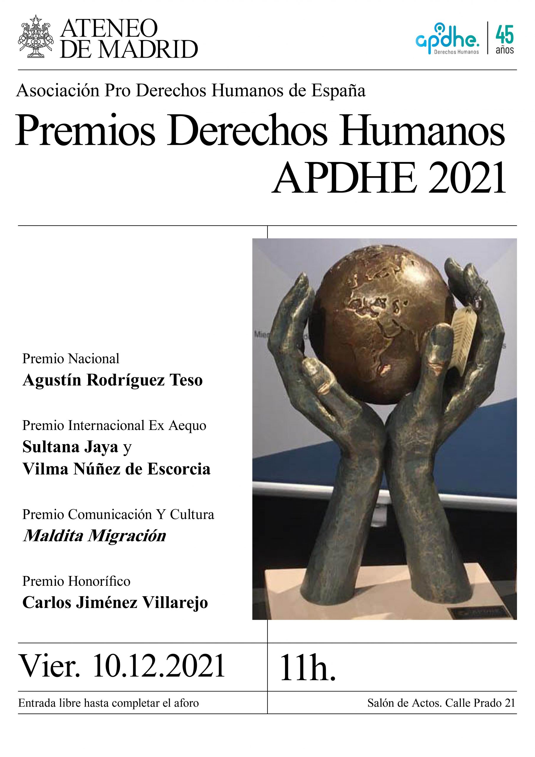 Entrega de los premios Derechos Humanos 2021 de la APDH